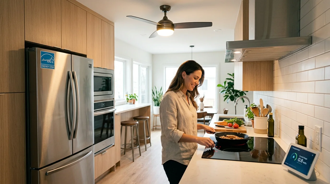 Energy efficient kitchen appliances and smart monitoring plug device